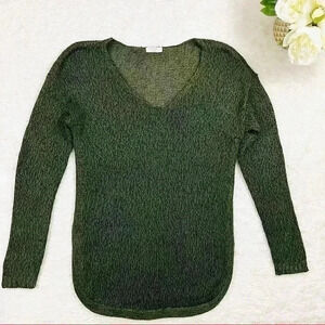 Harper Heritage Olive Green V-Neck Elbow Patch Oversized Sweater
